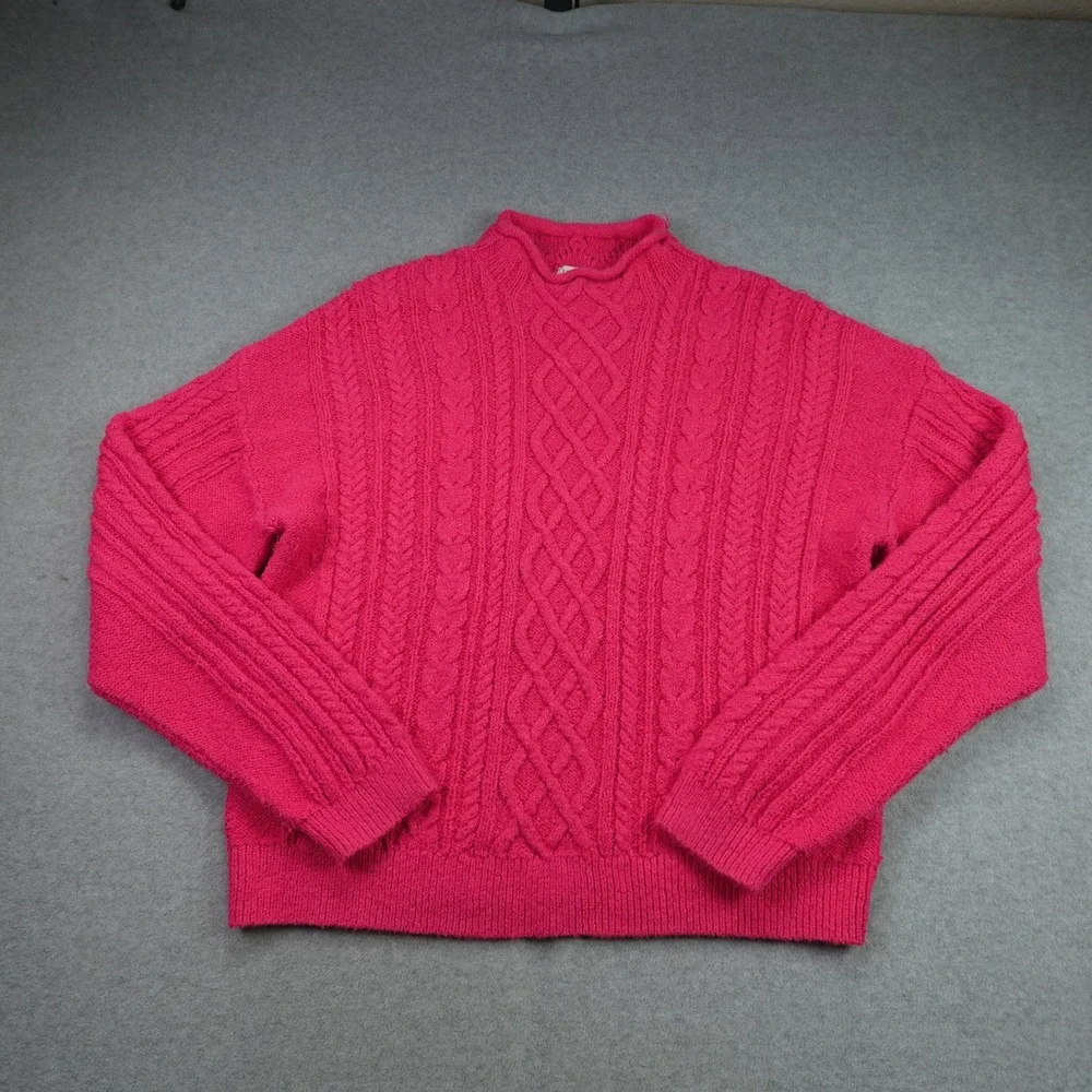 J. Crew Sweater Womens XL Pink Cable Knit Preppy Pullover Mock Neck Chunky